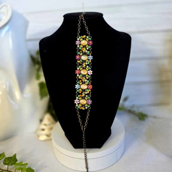 Vintage Antique Gold Bracelet With Floral Flowers Design - Picture 3 of 11